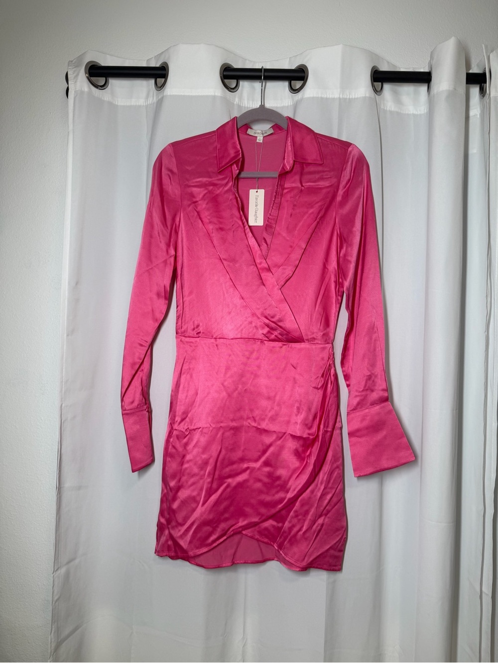 Favorite Daughter Hot Pink Satin Wrap Dress